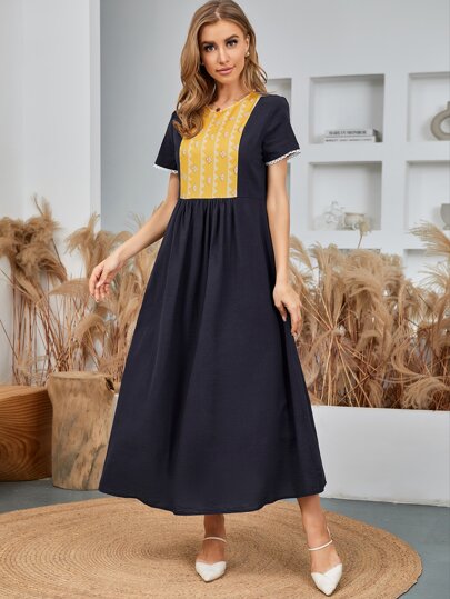 Al Najma Colorblock And Geo Print A-line Dress