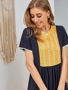 Al Najma 拼色和幾何圖案A型連衣裙 - 藏蓝色 - 查看 5