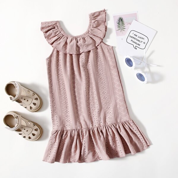 

Toddler Girls Ruffle Hem Solid Smock Dress, Dusty pink