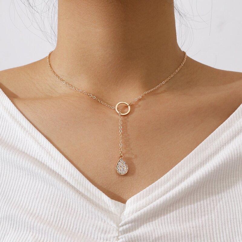 

Rhinestone Water Drop Y Lariat Necklace, Gold