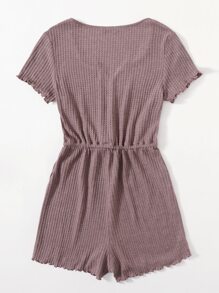 SHEIN LUNE Notched Neck Lettuce Trim Romper - Dusty Purple - View 2