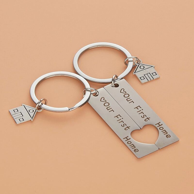 

2pcs Mini House Keychain, Silver