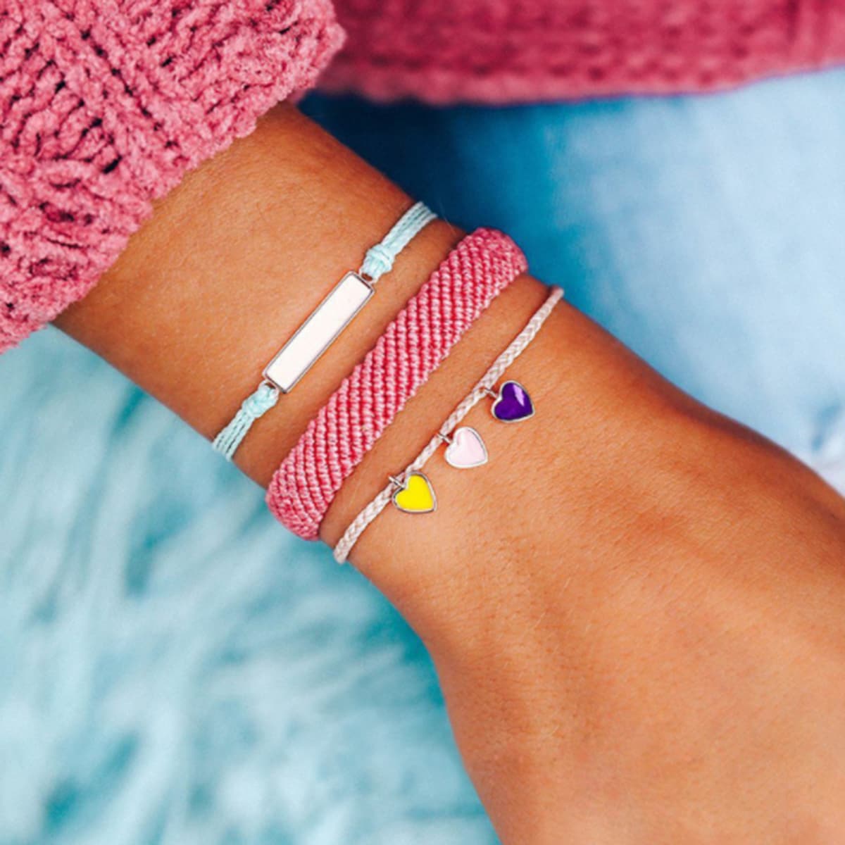 

3pcs Heart Braided Bracelet, Multicolor