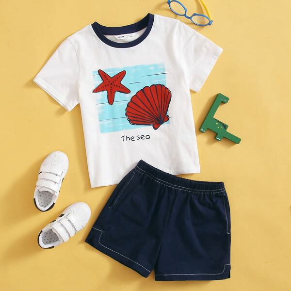 

Toddler Boys Letter & Graphic Print Tee and Track Shorts Set, Multicolor