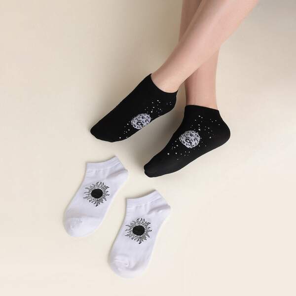 

2pairs Sun Pattern Socks, Multicolor