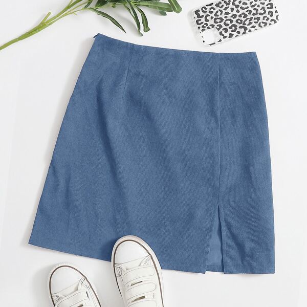 

Split Hem Corduroy Mini Skirt, Dusty blue