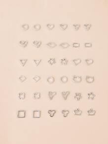 Bông tai đinh tán thiết kế hình sao & trái tim 18 cặp - Bạc - Xem 1