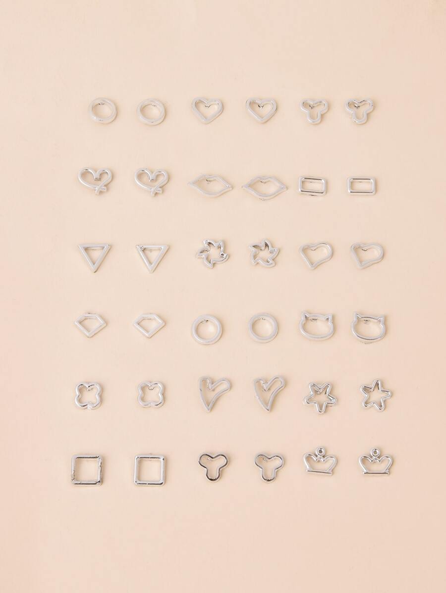 Bông tai đinh tán thiết kế hình sao & trái tim 18 cặp - Bạc - Xem 1