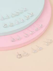 Bông tai đinh tán thiết kế hình sao & trái tim 18 cặp - Bạc - Xem 3