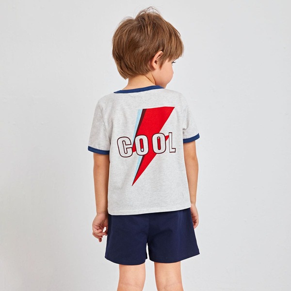 

Toddler Boys Letter & Lightning Print Tee and Shorts Set, Multicolor