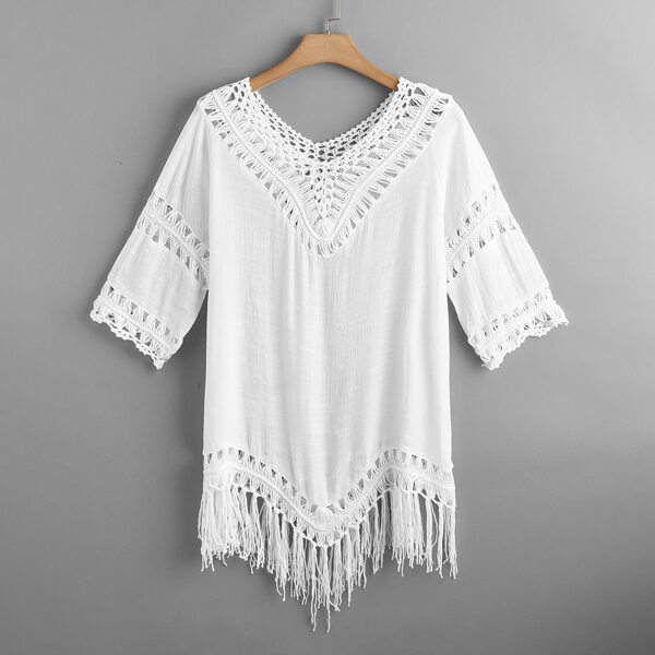 

Plus Fringe Hem Cover Up, White