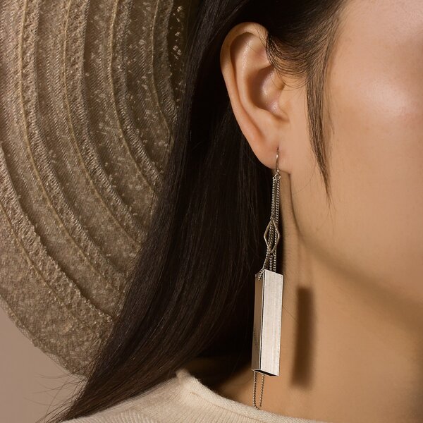 

Geo Drop Earrings, Silver