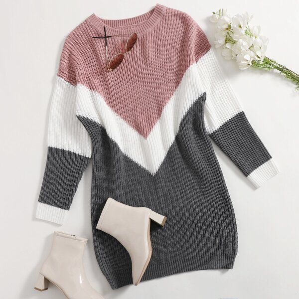 

Colorblock Chevron Sweater Dress, Multicolor