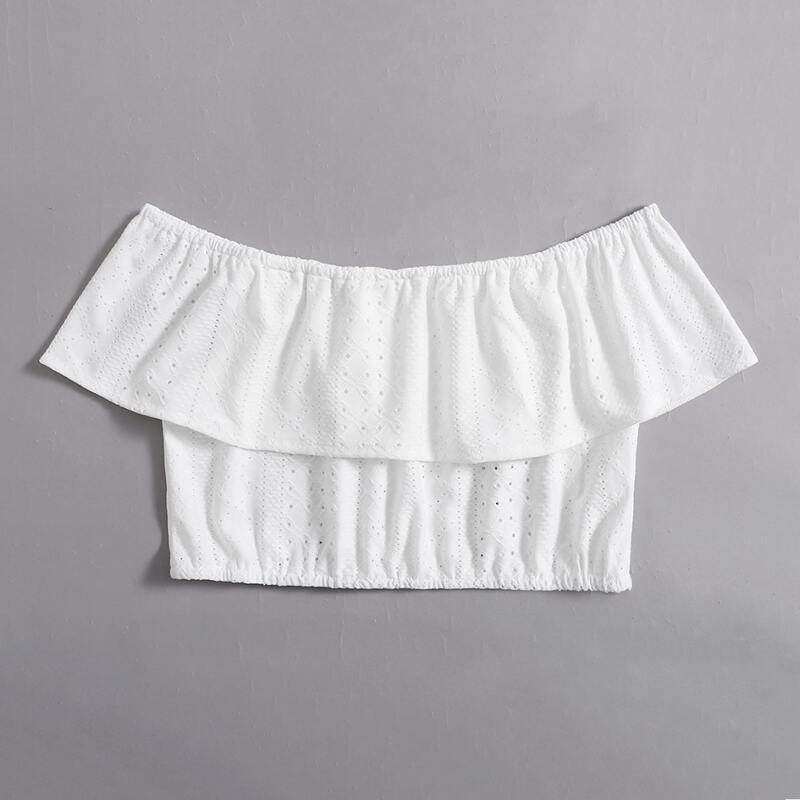 

Schiffy Off Shoulder Ruffle Crop Top, White