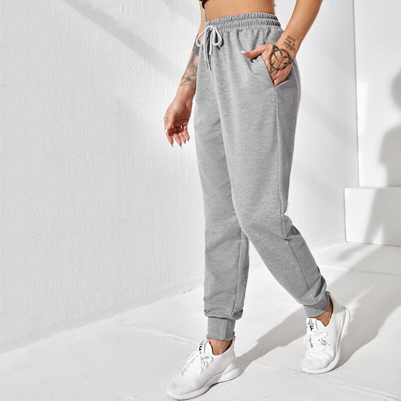 

Drawstring Waist Solid Sports Pants, Grey