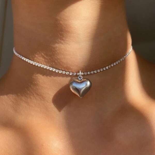 

Heart Charm Necklace, Silver