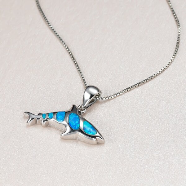 

Shark Design Pendant Necklace, Blue