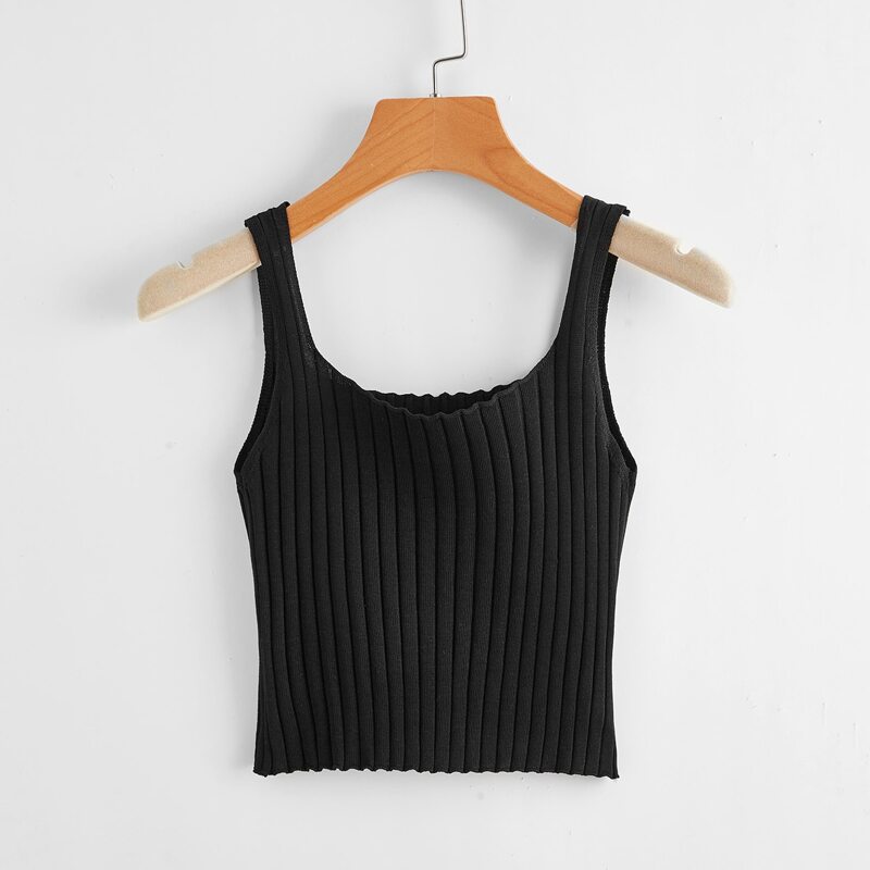 

Ribbed Knit Cami Top, Black