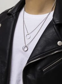 Trang trí vòng cổ hợp kim nhiều lớp cho nam giới thời trang và phổ biến để làm quà tặng trang sức và cho vẻ ngoài sành điệu - Bạc - Xem 1