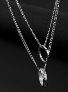 Trang trí vòng cổ hợp kim nhiều lớp cho nam giới thời trang và phổ biến để làm quà tặng trang sức và cho vẻ ngoài sành điệu - Bạc - Xem 3