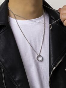 Trang trí vòng cổ hợp kim nhiều lớp cho nam giới thời trang và phổ biến để làm quà tặng trang sức và cho vẻ ngoài sành điệu - Bạc - Xem 4