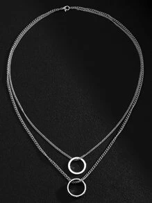 Trang trí vòng cổ hợp kim nhiều lớp cho nam giới thời trang và phổ biến để làm quà tặng trang sức và cho vẻ ngoài sành điệu - Bạc - Xem 5