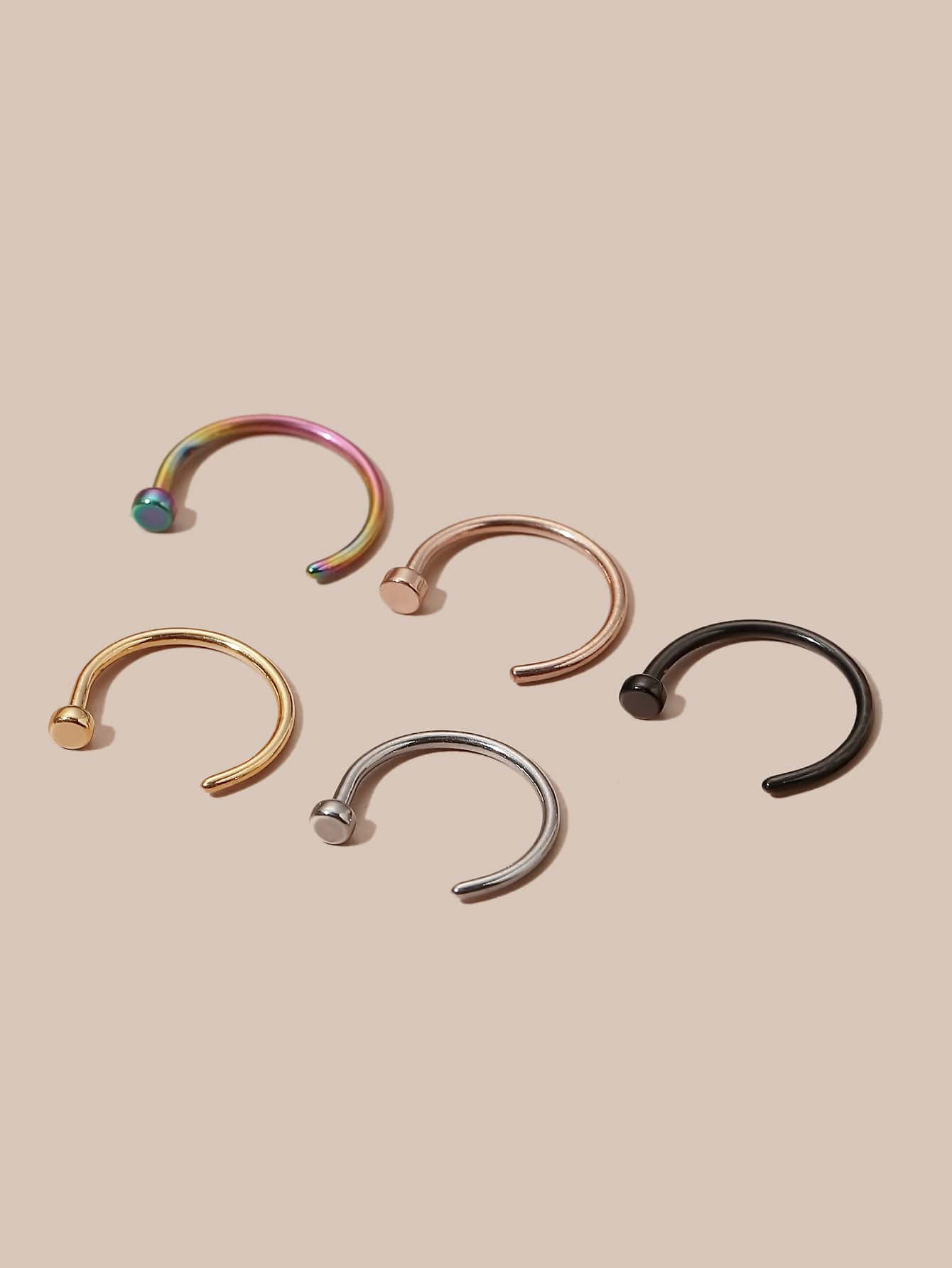 5 piezas Anillo de nariz colorido de acero inoxidable - Multicolor - Ver 1