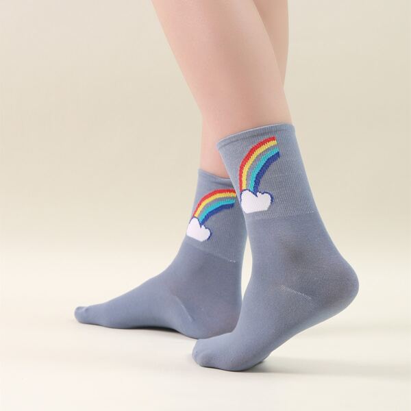 

Rainbow Striped Crew Socks, Dusty blue
