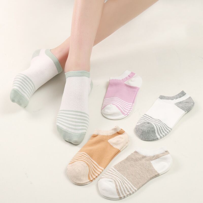 

5pairs Striped Ankle Socks, Multicolor