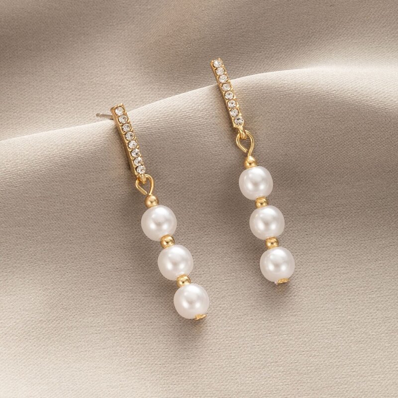 

Faux Pearl Decor Drop Earrings, Gold