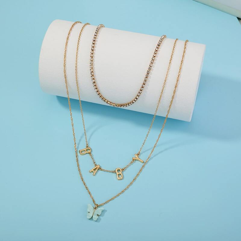 

Rhinestone Letter Decor Layered Necklace, Gold