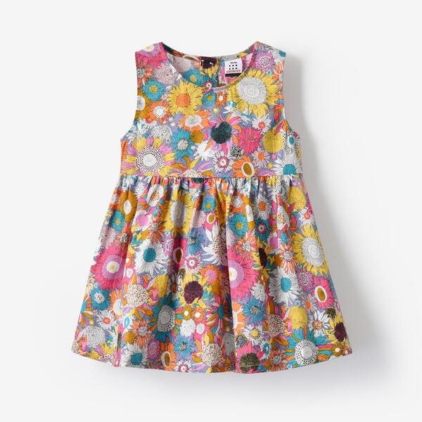 

Toddler Girls All Over Floral Print Button Back Smock Dress, Multicolor