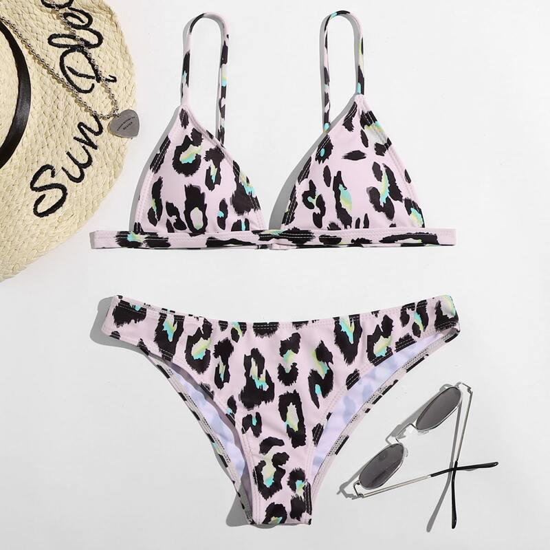 

Leopard Triangle Bikini Swimsuit, Multicolor