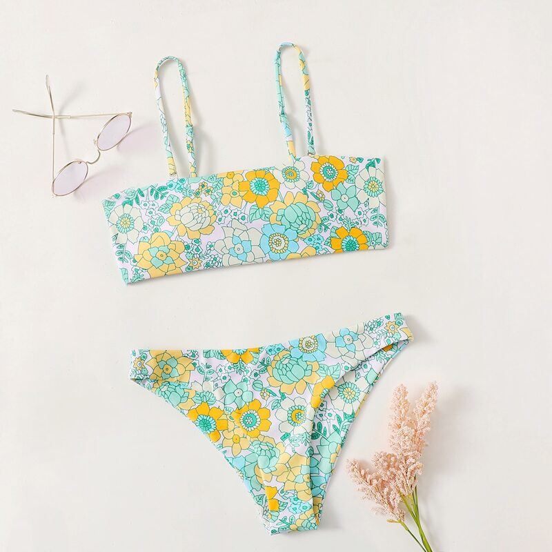 

Floral Cami Bikini Swimsuit, Green