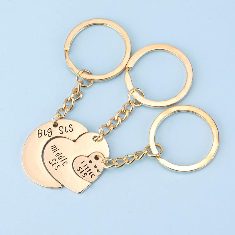 

3pcs Sisters Heart Keychain, Gold