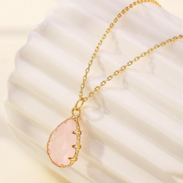 

Water Drop Charm Necklace, Pink