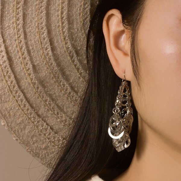 

Circle Charm Round Drop Earrings, Silver