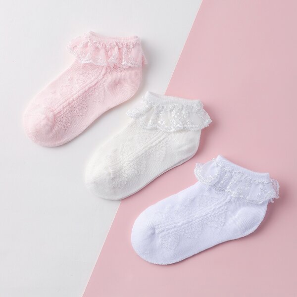 

3pairs Baby Lace Trim Socks, Multicolor