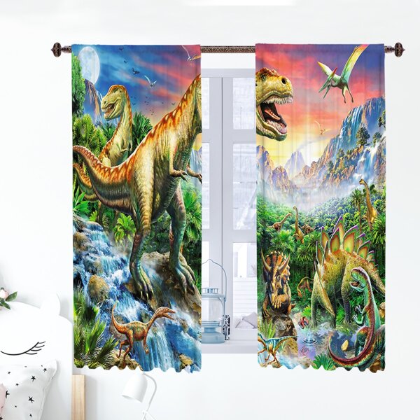 

2pcs Dinosaur Print Curtain, Multicolor