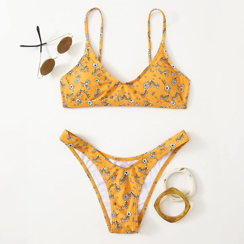

Ditsy Floral High Leg Bikini Swimsuit, Yellow