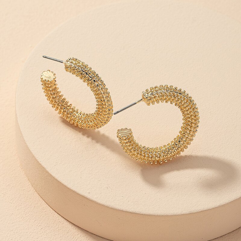 

Textured Metal Open Hoop Earrings, Gold