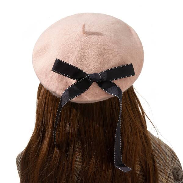 

Bow Decor Beret, Pink