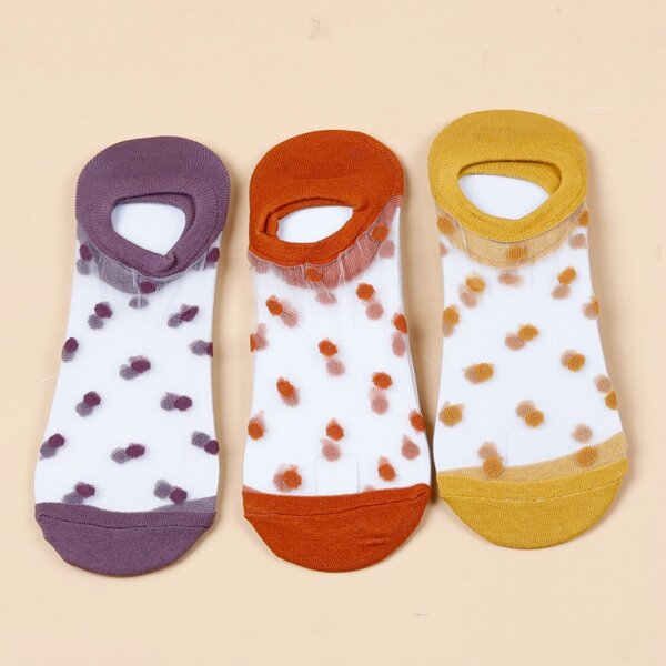 

3pairs Polka Dot Socks, Multicolor