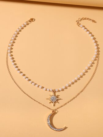 Star & Moon Pendant Layered Necklace