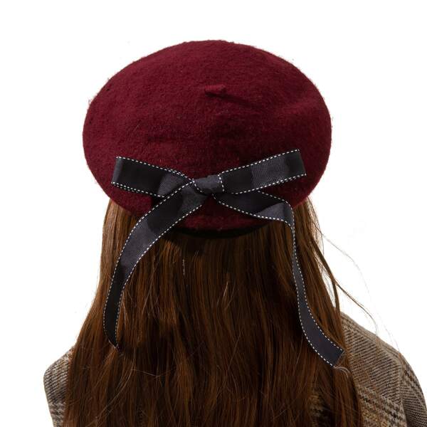 

Bow Decor Beret, Burgundy