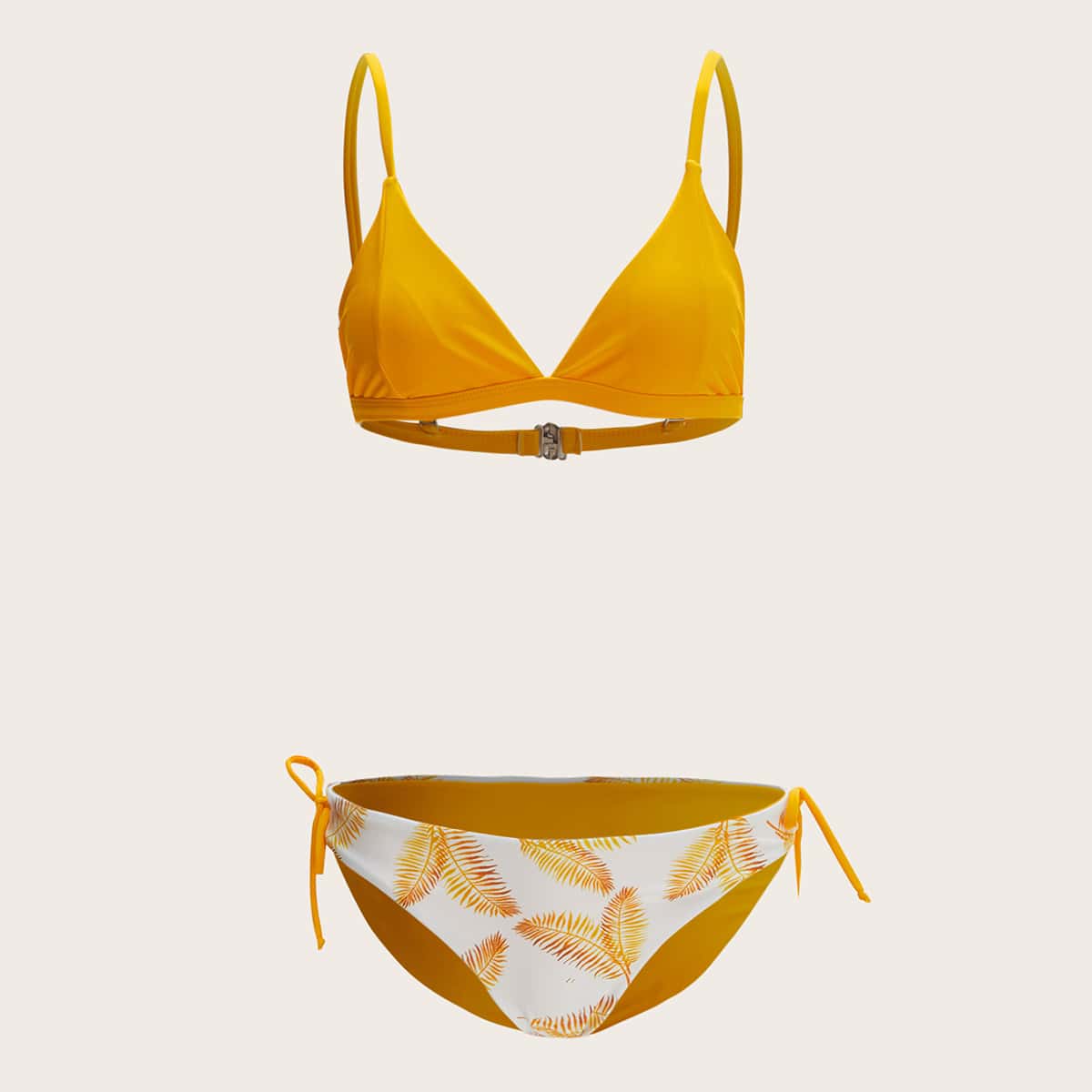 

Leaf Print Knot Bikini Swimsuit, Yellow