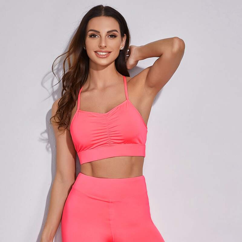 

Neon Pink Ruched Front Sports Bra, Pink neon