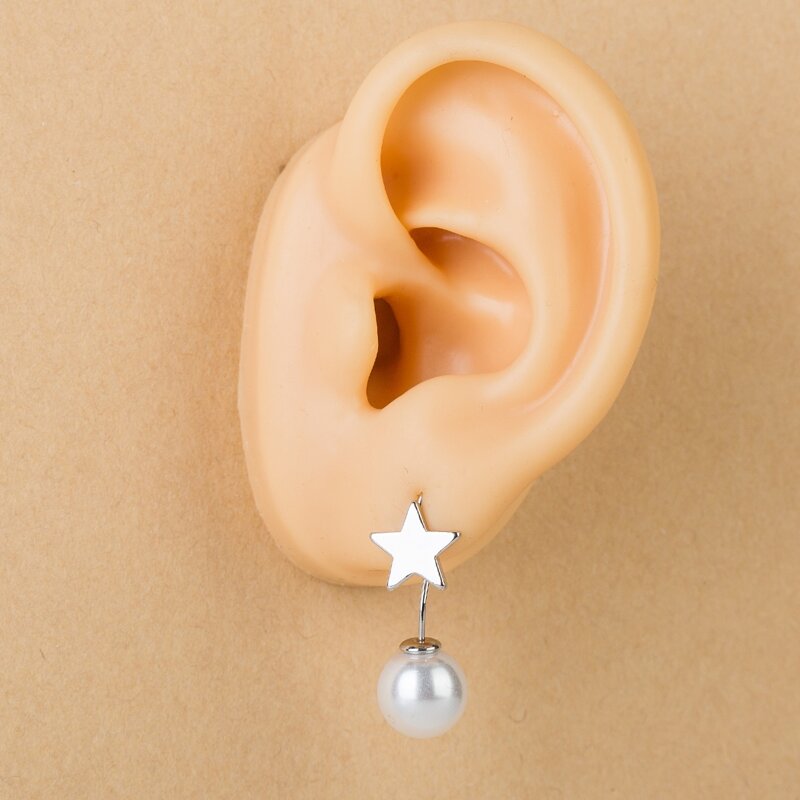 

Star & Faux Pearl Ear Jacket, Silver