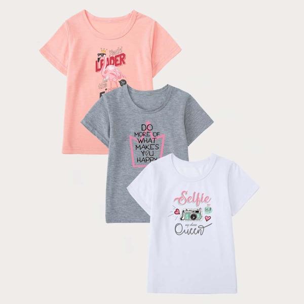 

Girls 3 Pack Cartoon And Letter Graphic Tee, Multicolor