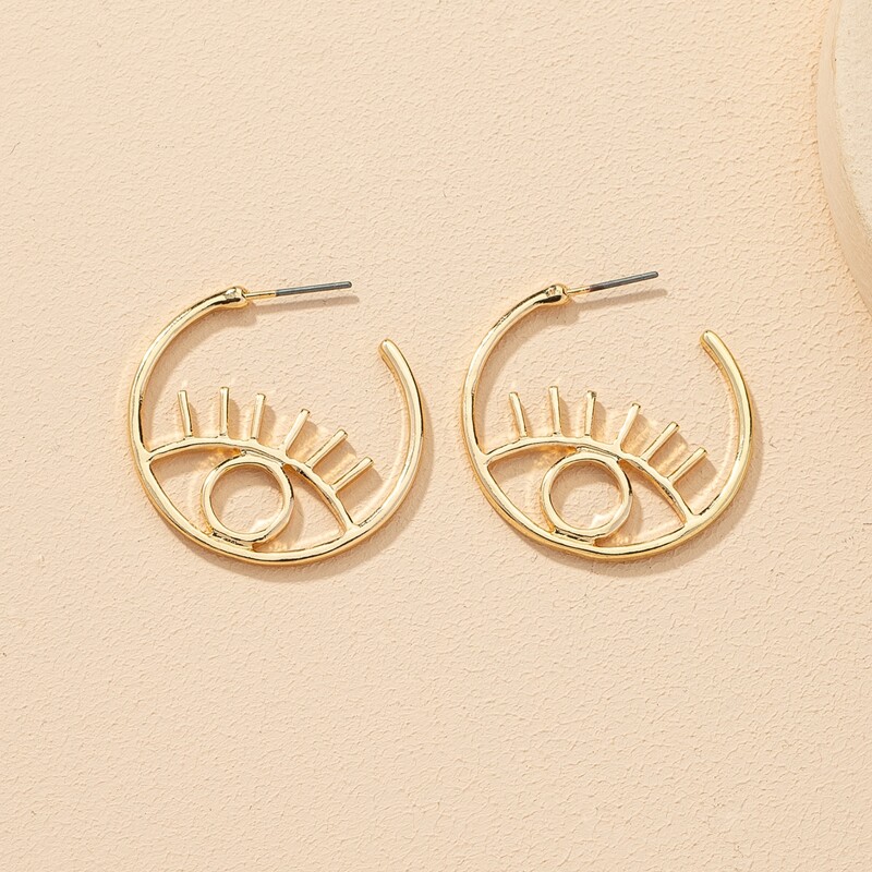 

Eye Design Open Hoop Earrings, Gold